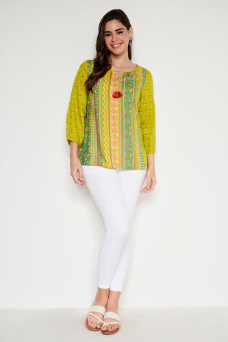 Green Floral Flared Top, Green, image 1